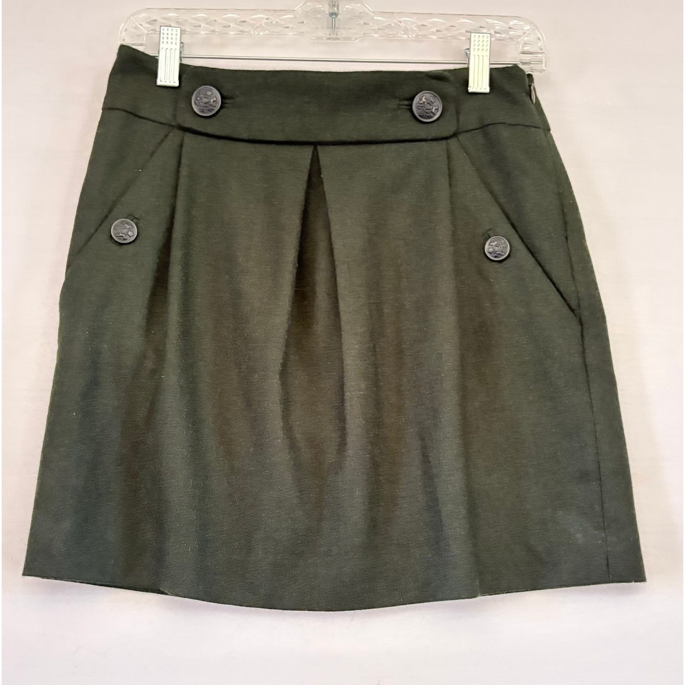 Banana Republic Womens Dark Olive Green Military Button Wool Mini Skirt Size 0